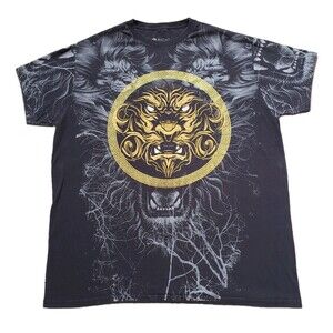Buffalo Outdoors Lion All Over Print Size 2XL Mens SLIM Black AOP T-Shirt
